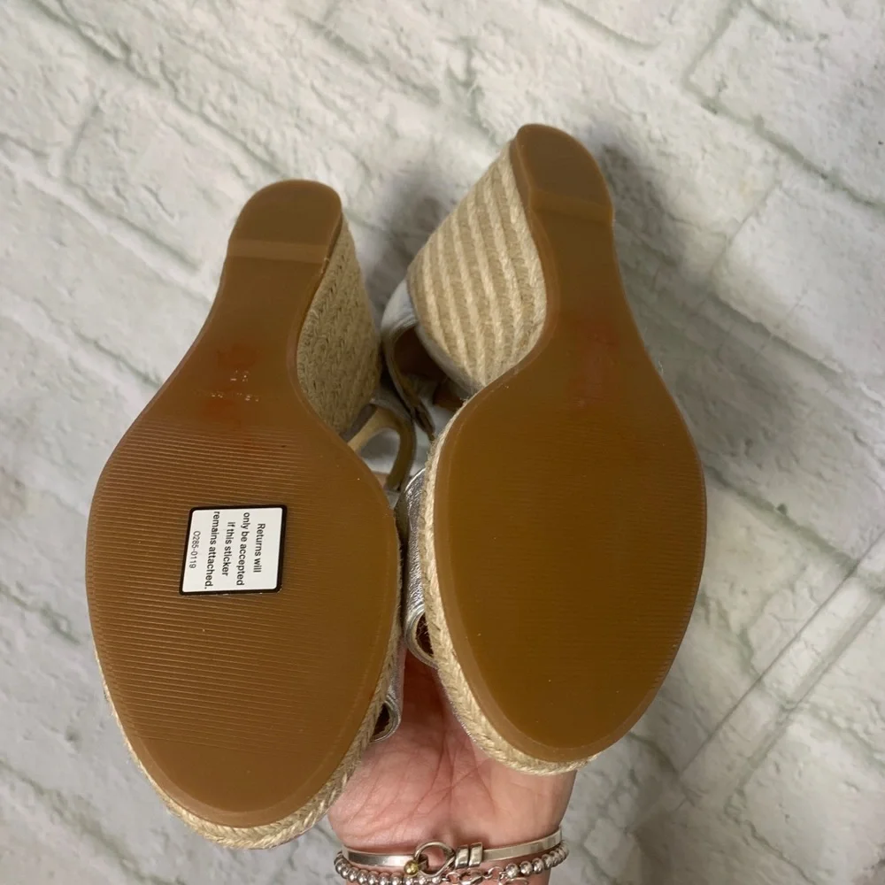 Tabitha Simmons Silver Espadrille Wedge Sandals